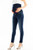 A pair of dark blue maternity ankle skinny jeans featuring five pockets and extra stretch denim which sculpts and shapes while adjusting to your changing body. A dark navy blue elastic bellyband allows for a comfortable fit throughout and after pregnancy.