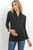 A black long sleeve maternity and nursing top featuring a v-neck and wrap accent.