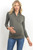 A charcoal long sleeve maternity and nursing top featuring a v-neck and wrap accent.