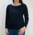 A black maternity long sleeve top featuring soft ribbed fabric, a round neckline, and a flattering gathered front design.