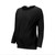 A black maternity long sleeve top featuring soft ribbed fabric, a round neckline, and a flattering gathered front design.