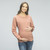 Solid hued long sleeve maternity sweater. Knit material. Rounded neckline.