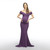 A solid hued maternity photoshoot or baby shower gown featuring an off shoulder elastic neckline with a wrap front style, mermaid style skirt with form-fitting ruched sides, cinching under the bust, and a hi-low hemline with a slight train.