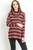 Long sleeve maternity and nursing sweater featuring a striped pattern and cowl neck.