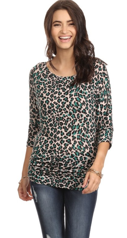 Relaxed Green Leopard Maternity Top