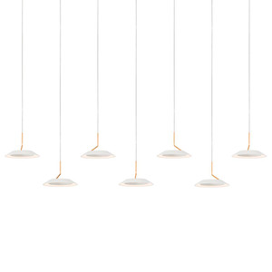 Royyo Pendant (Linear With 7 Pendants) Matte White With Gold Accent Matte White Canopy - RYP-L7-SW-MWG