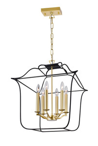 6 Light Chandelier with Satin Gold & Black Finish - 1223P20-6-602