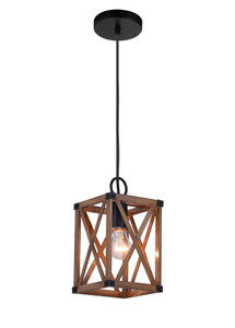 1 Light Pendant with Wood Grain Brown Finish - 1033P6-1-230