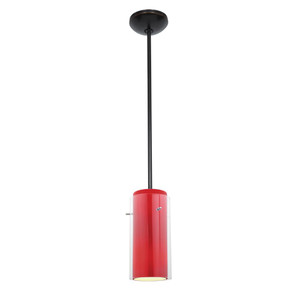 Glass`n Glass Cylinder Pendant Clear Red Oil Rubbed Bronze - 28033-1R-ORB/CLRD