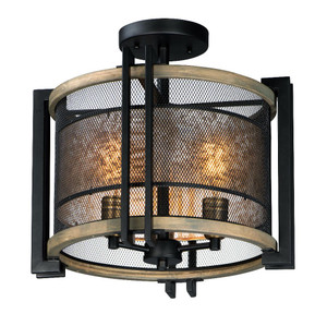 Boundry Flush Mount Black with Barn Wood with Antique Brass - 27560BKBWAB