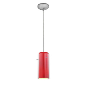 Glass`n Glass Cylinder LED Pendant Clear Red Brushed Steel - 28033-4C-BS/CLRD