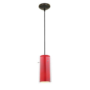 Glass`n Glass Cylinder LED Pendant Clear Red Oil Rubbed Bronze - 28033-4C-ORB/CLRD