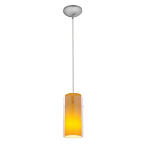 Glass`n Glass Cylinder LED Pendant Clear Amber Brushed Steel - 28033-4C-BS/CLAM