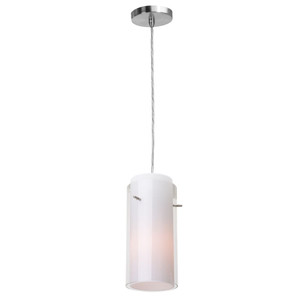 Shava Glass in Glass Pendant Clear Opal Brushed Steel - 28333-BS/CLOP