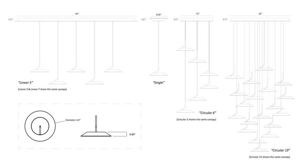 Royyo Pendant (Linear With 5 Pendants) Chrome Matte White Canopy - RYP-L5-SW-CRM