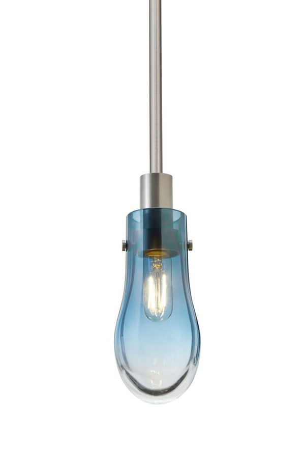 Besa Wish Stem Pendant Blue/Clear Satin Nickel Finish 1x40W Incandescent - 1TT-WISHBL-SN