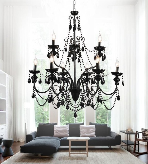 9 Light Up Chandelier with Black finish - 5095P32B-9