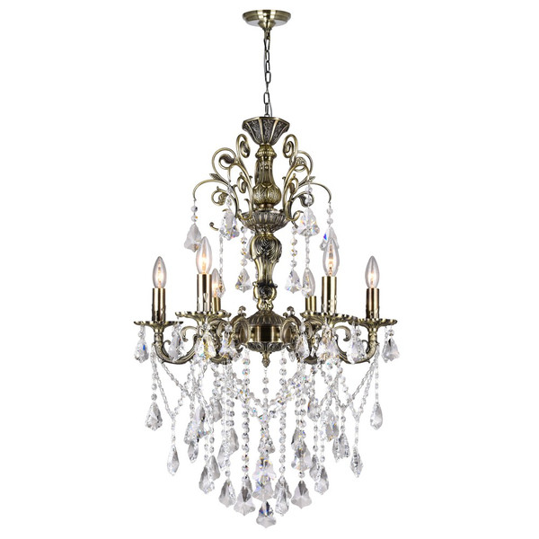 6 Light Up Chandelier with Antique Brass finish - 2011P24AB-6