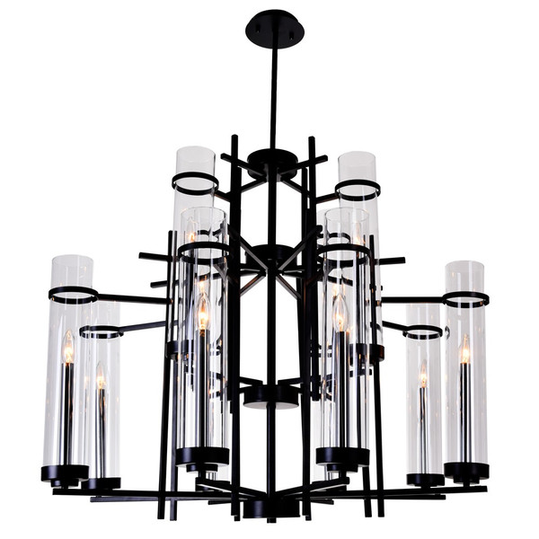 12 Light Up Chandelier with Black finish - 9827P38-12-101