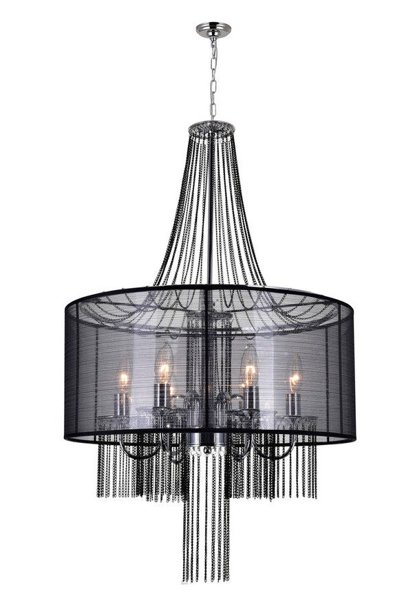 6 Light Drum Shade Chandelier with Chrome finish - 5475P20C-6 Black