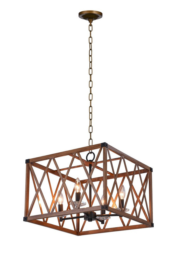 4 Light Chandelier with Wood Grain Brown Finish - 1033P18-4-230