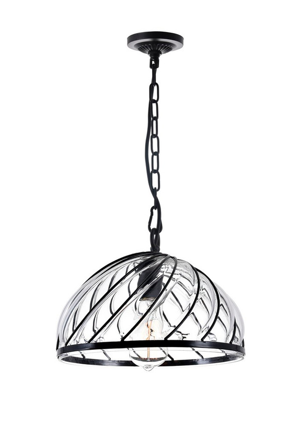 1 Light Down Pendant with Black & Wood finish - 9755P12-1-101