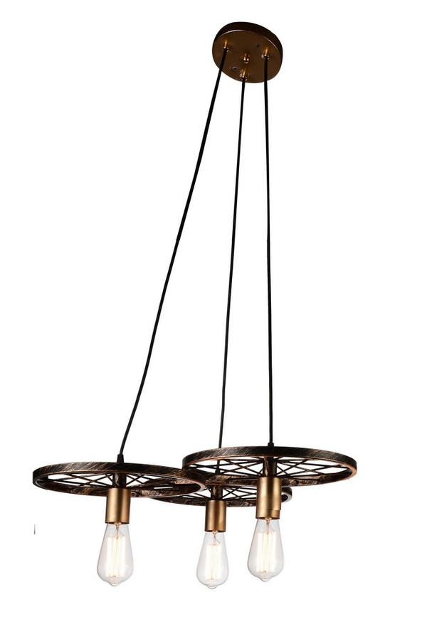 3 Light Down Chandelier with Black & Gold finish - 9699P25-3-194