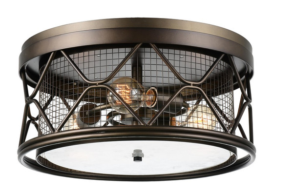3 Light Cage Flush Mount with Light Brown finish - 9914C16-3-204