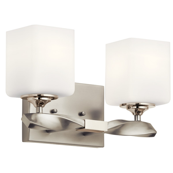 Marette 13.5  Inch  2 Light Vanity Light with Satin Etched Cased Opal Glass in Brushed Nickel - 55001NI