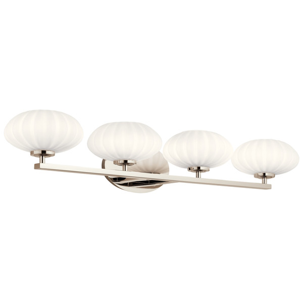 Pim 34 Inch 4 Light Vanity Light with Satin Etched Cased Opal Glass in Polished Nickel - 55026PN