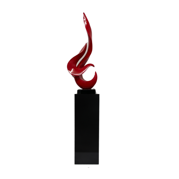 Red Flame Floor Sculpture With Black Stand, 44in Tall  - Flame-R/B