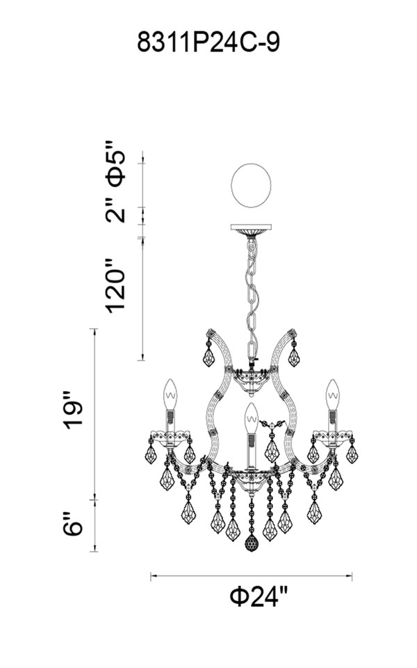 9 Light Up Chandelier with Chrome finish - 8311P24C-9 (Clear)