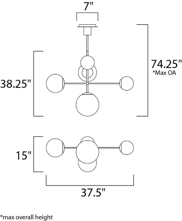 Vesper Suspension Pendant Satin Brass with Black - 26037SWSBRBK