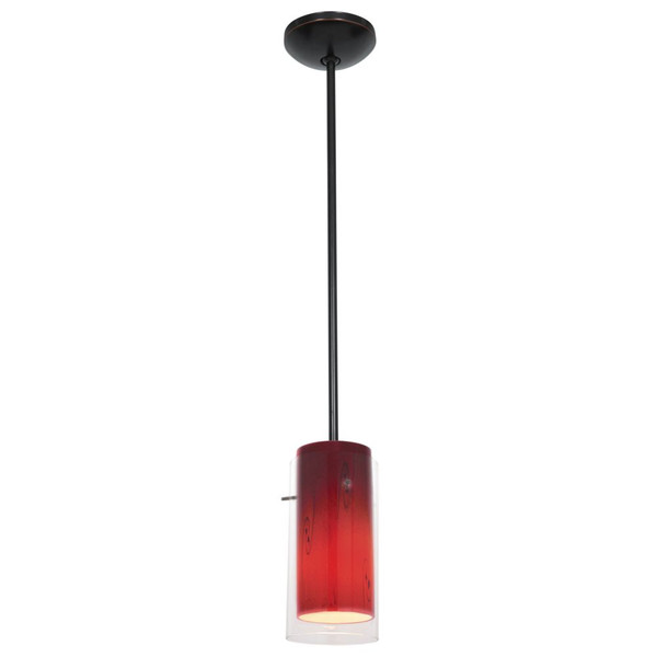 Glass`n Glass Cylinder Pendant Clear Red Sky Oil Rubbed Bronze - 28033-1R-ORB/CLRUSKY