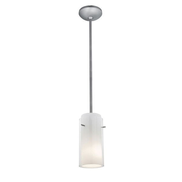 Glass`n Glass Cylinder LED Pendant Clear Opal Brushed Steel - 28033-4R-BS/CLOP