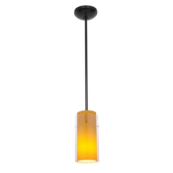 Glass`n Glass Cylinder Pendant Clear Amber Oil Rubbed Bronze - 28033-1R-ORB/CLAM