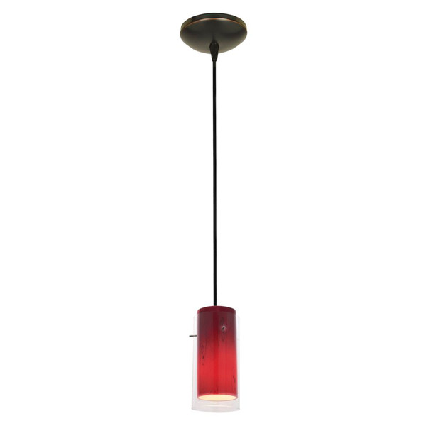 Glass`n Glass Cylinder LED Pendant Clear Red Sky Oil Rubbed Bronze - 28033-3C-ORB/CLRUSKY