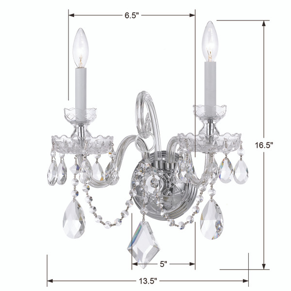 Traditional Crystal 2 Light Wall Mount - 1142|43