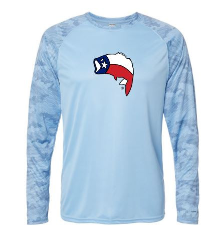 Blue Camo Performance Long Sleeve Fishing Shirt 