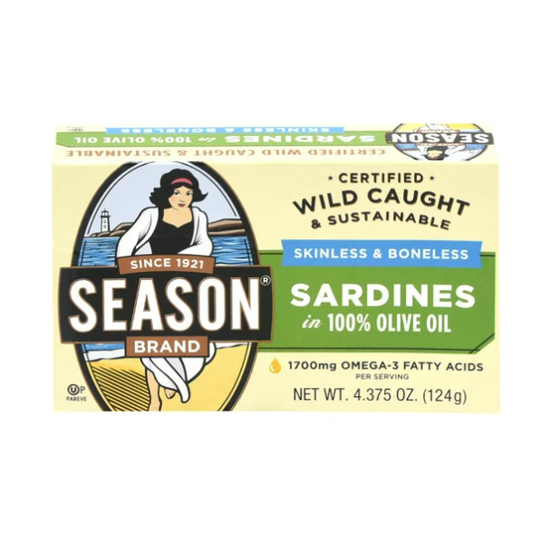 Season Sardines in Olive Oil – Skinless & Boneless, 4.38 oz