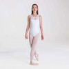Girl wearing Studio 7 Dancewear Chloe mesh detailed leotard in white, front view