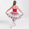  Woman wearing Studio 7 Dancewear Floral Romance tutu dress in Red, front view