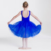 Woman wearing Studio 7 Dancewear Classical Dream tutu dress in Royal Blue, back view