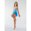 Woman wearing Studio 7 Dancewear Ombre mesh slip lyrical dress in Sky Blue, front view