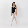 Studio 7 Dancerwear Misty low back ballet leotard in black, shown on dancer front view with dipped neckline and classic fitted silhouette