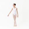 Studio 7 Dancerwear Misty low back ballet leotard in white, shown on dancer front view with dipped neckline and classic fitted silhouette