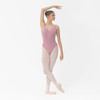 Studio 7 Dancerwear Misty low back ballet leotard in dusty pink, shown on dancer front view with dipped neckline and classic fitted silhouette