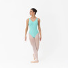 Studio 7 Dancerwear Misty low back ballet leotard in mint, shown on dancer front view with dipped neckline and classic fitted silhouette