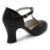 Capezio closed toe T-strap leather character shoes for adults with cushioned suede lining and non-slip heel in black