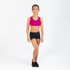 Child dancer wearing Energetiks Addison T-Cut Racer Back Crop Top in Mulberry, front view